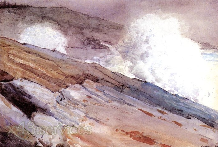 Homer Winslow - Brandung auf Klippen - Surf on Cliffs - zum Schließen ins Bild klicken